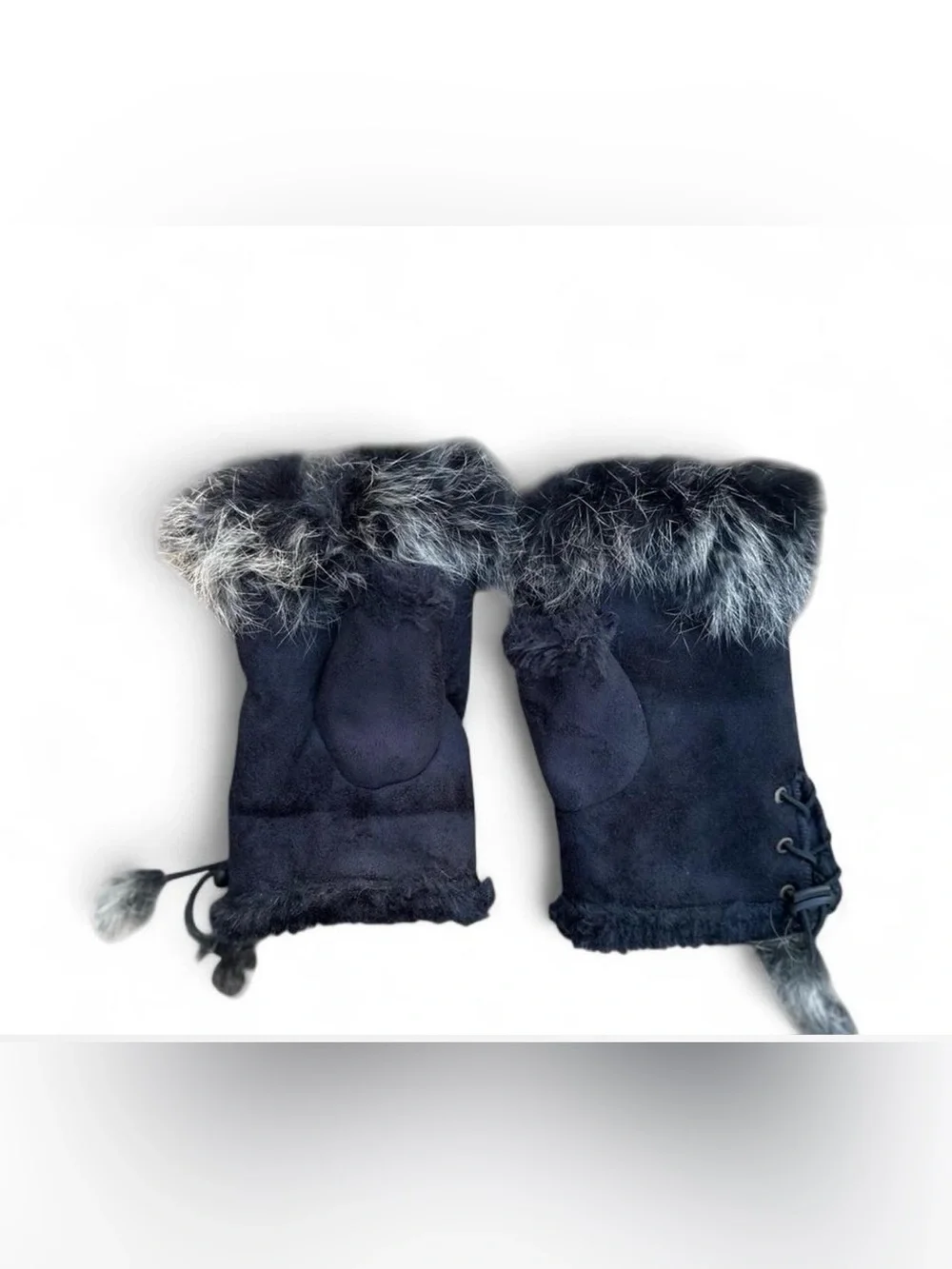 Y2K Black Faux Fur Trim Fingerless Mittens – Goth Grunge 🖤 Punk ATL 2000s Vtg